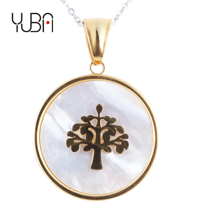 

Hesiod Stainless Steel Circle Shell Tree Forest Pendant Necklace