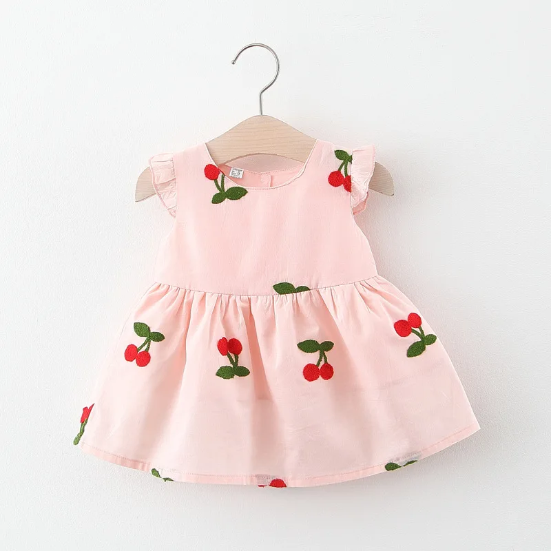 

Korean Style Strawberry Cherry Embroidered Cotton Skirt White Cotton Sleeveless Dress