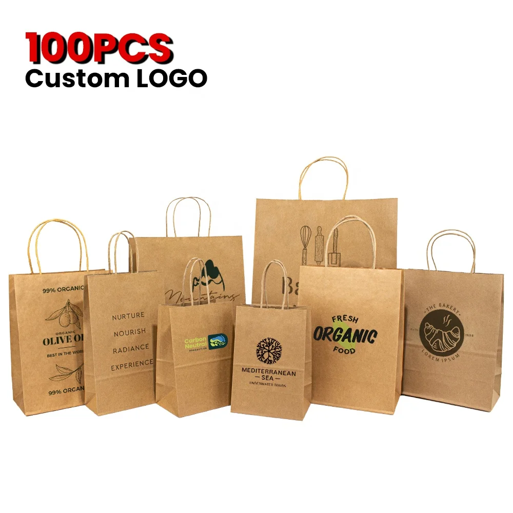 

Personalized Custom Logo Kraft Paper Shopping Bag Wholesale with Your Own Logo Printed