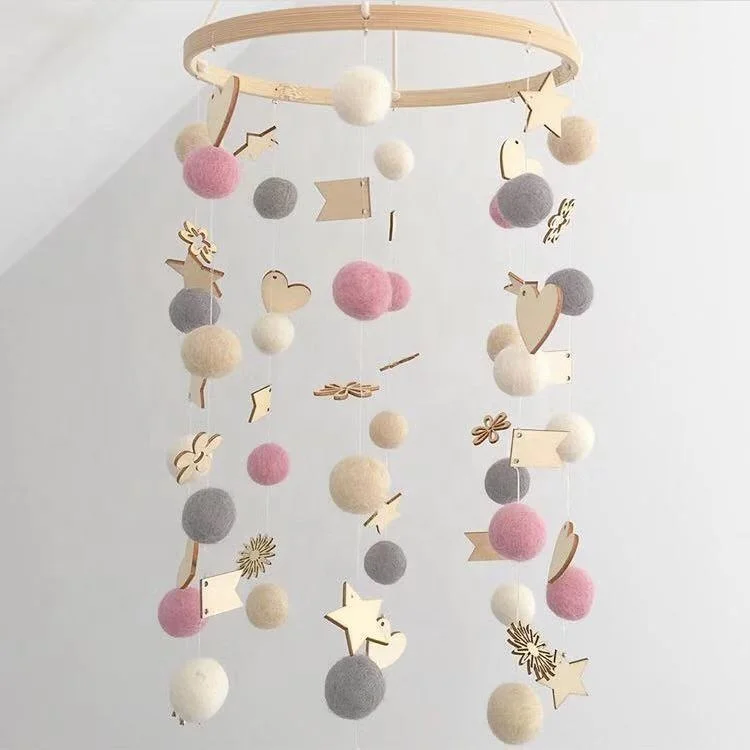 

Nordic Style Decorative Pendant Rainbow Pompoms Mobile Baby Crib Wind Chime