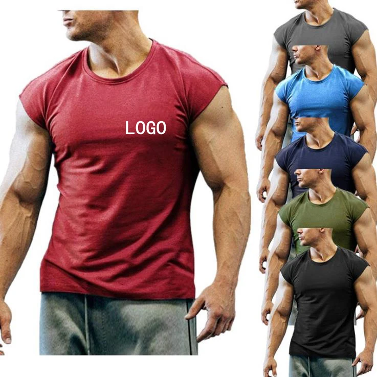 

Sleeveless plain t-shirts men custom logo printing tee t shirts basic blank tshirts with logo custom logo printed, 6 colors