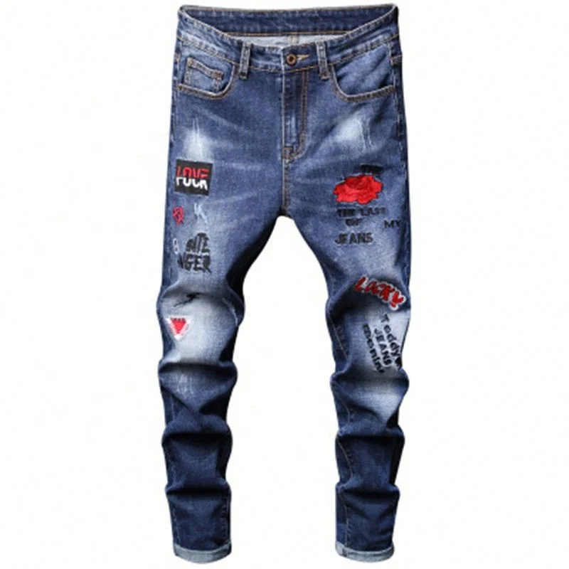 

Jhcentury Stretch jeans stitch embroidery straight leg slim fit European and American men's trousers, Customized color