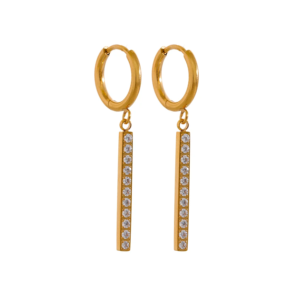 

JINYOU 2168 Stainless Steel Cubic Zirconia Drop Hoop Earrings Fashion Minimalism Golden Exquisite Lover Jewelry Men Women