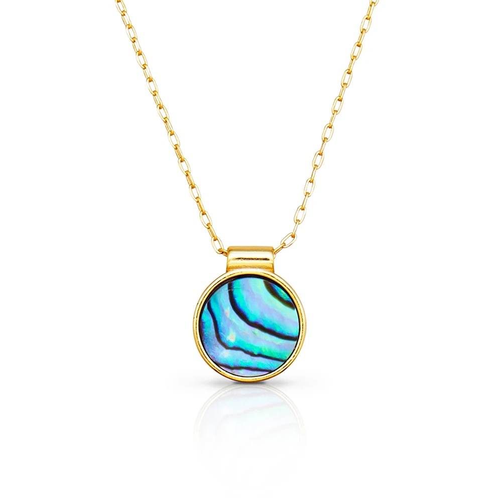 

Chris April Latest design gold plated 925 sterling silver Abalone shell coin necklace