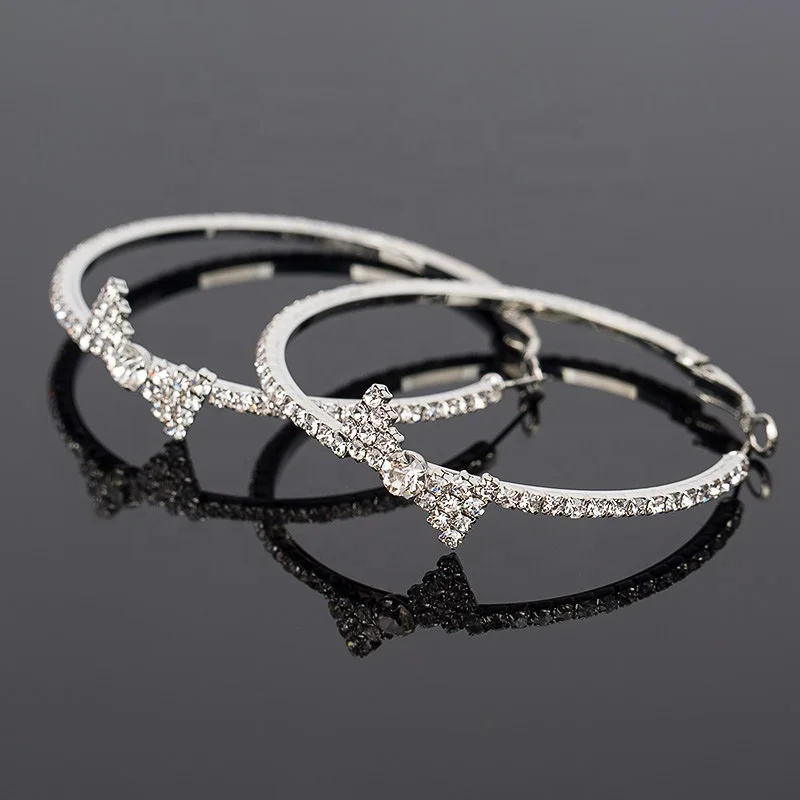 

Ziming Customized Cute Bows Knot Rhinestone Earrings Large Rhinestone Hoop Earrings Evening Fashion Earrings Bulk Sale, Multiple