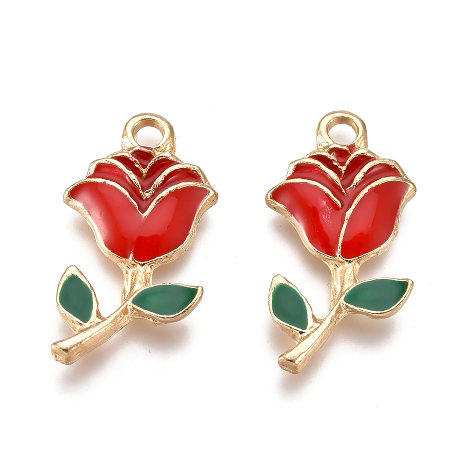 

PandaHall Mother's Day Rose Flowers Golden Red Alloy Enamel Pendants
