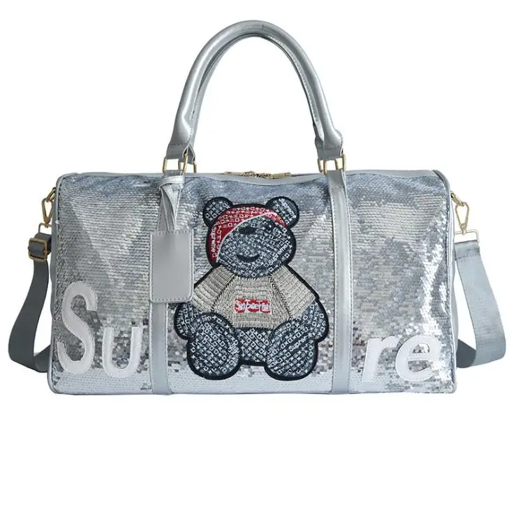 

Online Customized ladies Glitter travel bag weekend bag duffle bag for woman travelling, Pink ,black,red ,green , silver