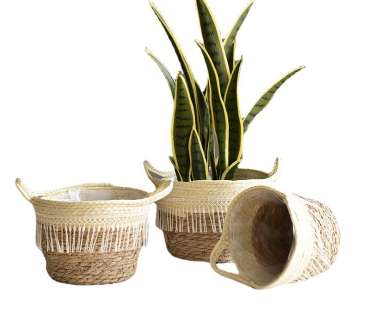 

Nature Grass woven flower pot cane woven handmade round plant storage basket potted plants