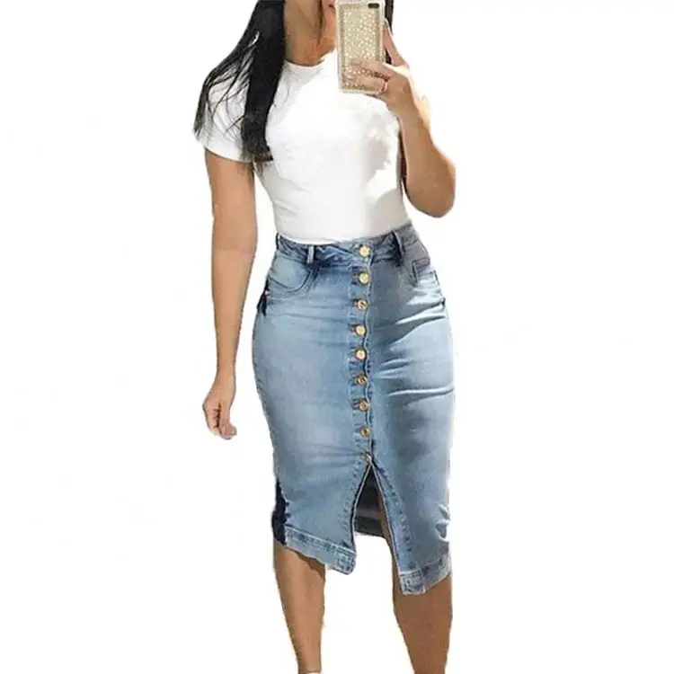 

Factory wholesale women's denim skirt high waist fashion casual denim fringe skirt