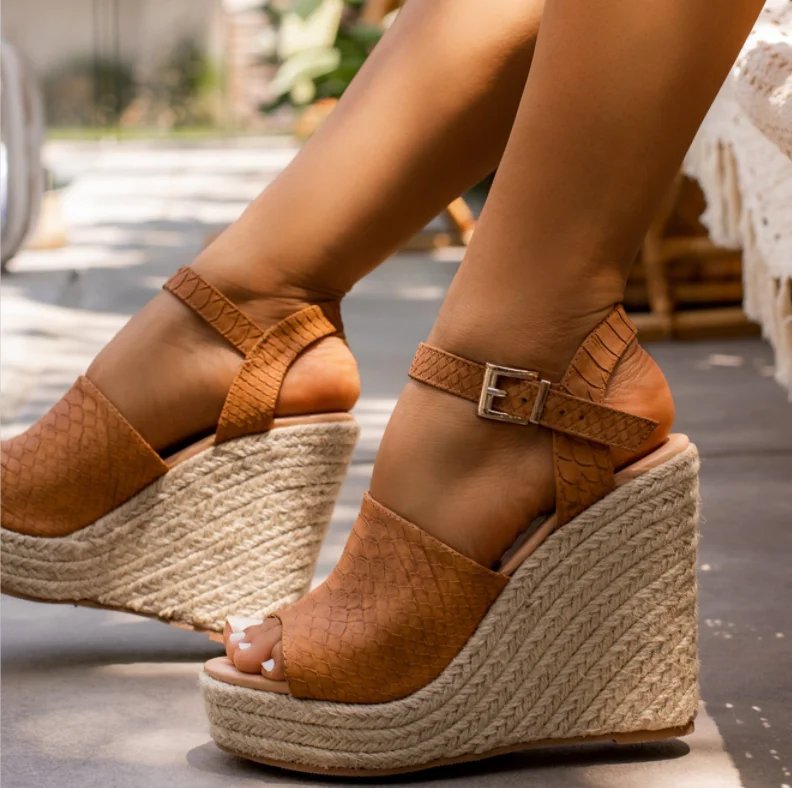 

Women's sandals new summer 2020 super high heel wedge heel women's shoes 40-43 fish mouth hollow sandals drop shipping, White, black, apricot, brown