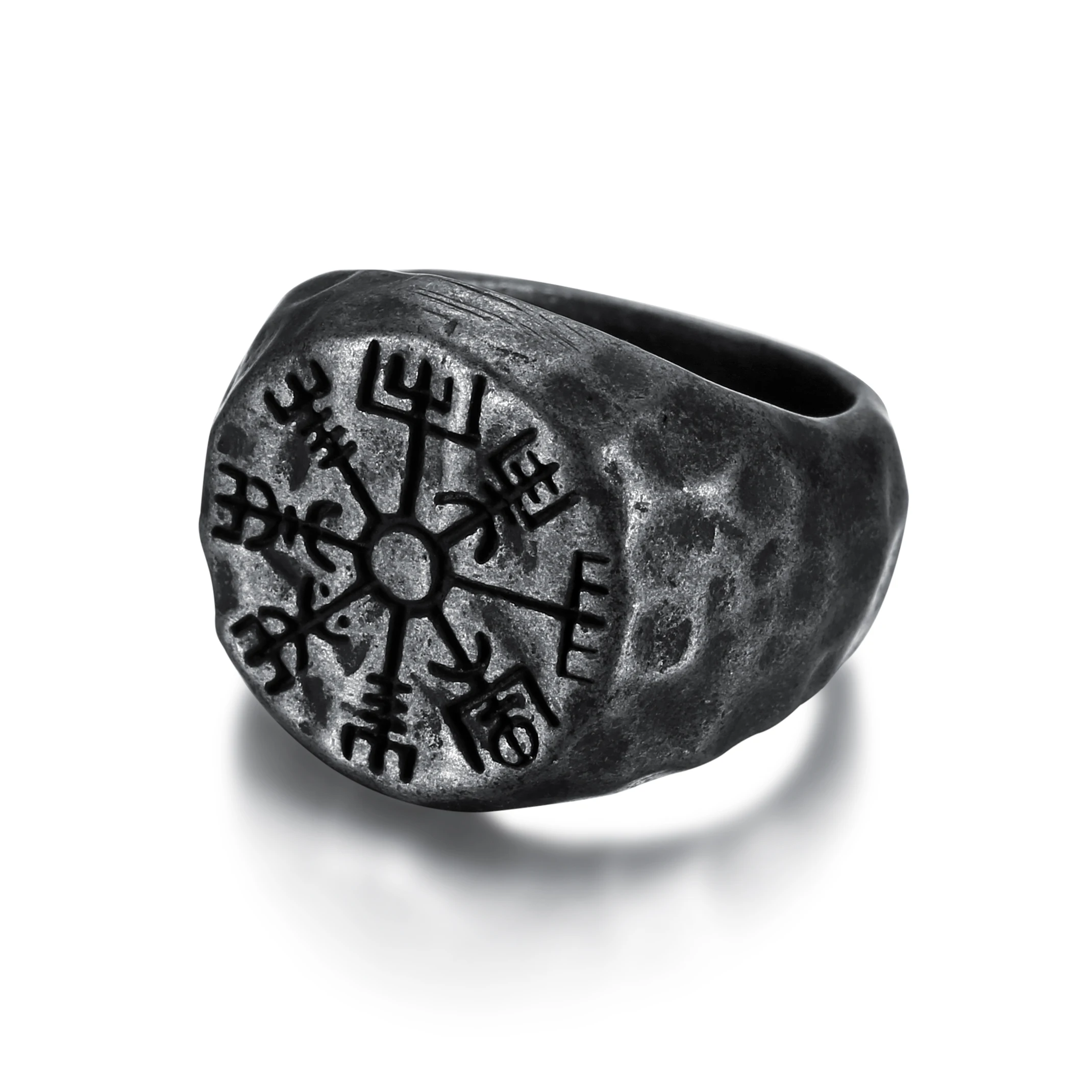 

New Creative Viking Jewelry Ring Stainless Steel Rock Roll Vintage Silver Viking Compass Cross Signet Rings for Men, Anti silver