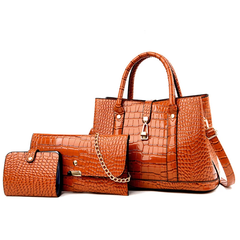 

High Quality 3PCS Set Handbag 2021 Shoulder bolsas Embossing Allmatch Handbag Metal Lock Flap Handbag Sets For Women, Multi