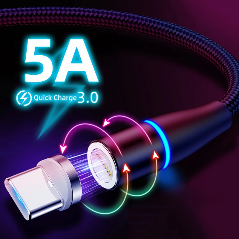 

5A Magnetic Cable Micro Usb Type C Super Fast Charging Usb C For iPhone Samsung Xiaomi Huawei Android Phone Charger Cable, Black/blue/red/silver