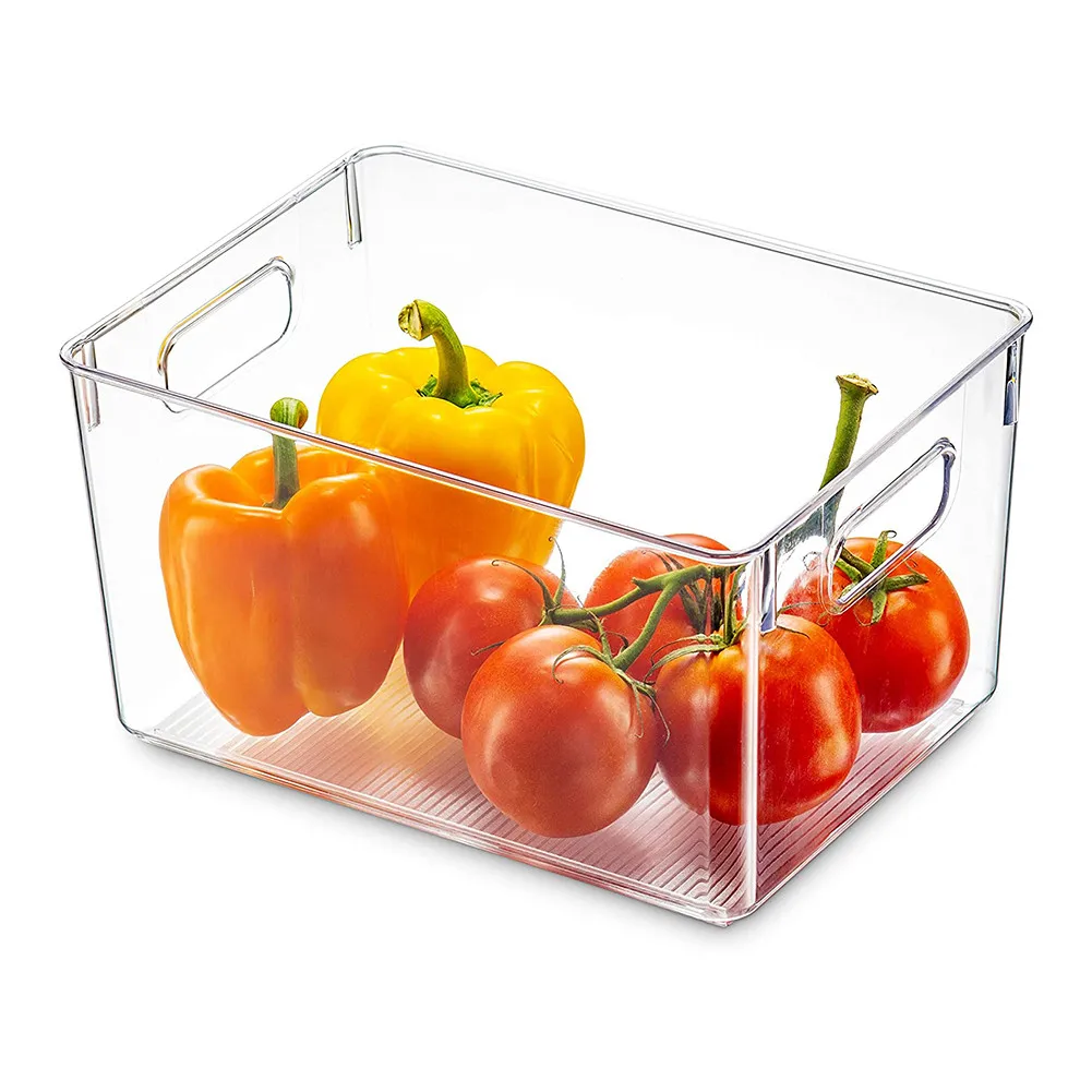 

Clear Pantry Organizer Bins Household Plastic Food Storage Basket Box for Kitchen Countertops Cabinets Refrigerator Freezer