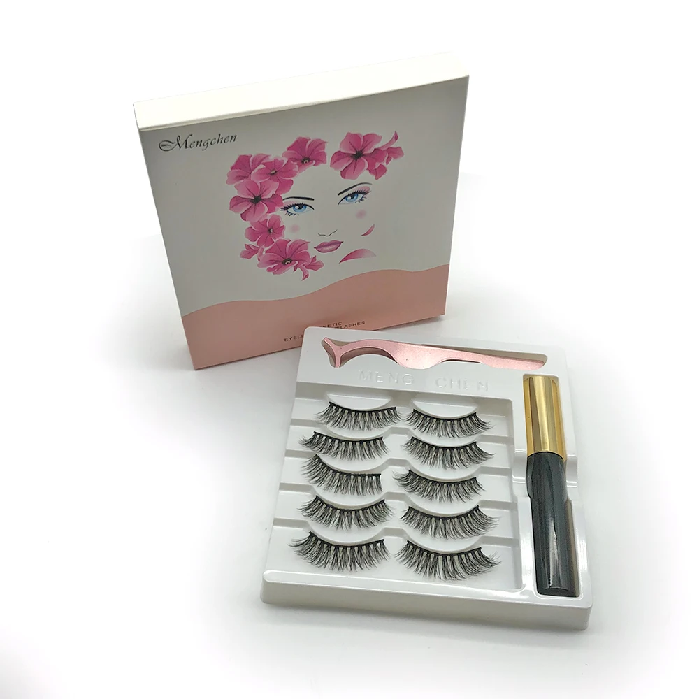 

Wholesale 5 Pair Magnetic Eyelashes Eyeliner Set False Mink 3D Private Label Magnetic Eyelashes