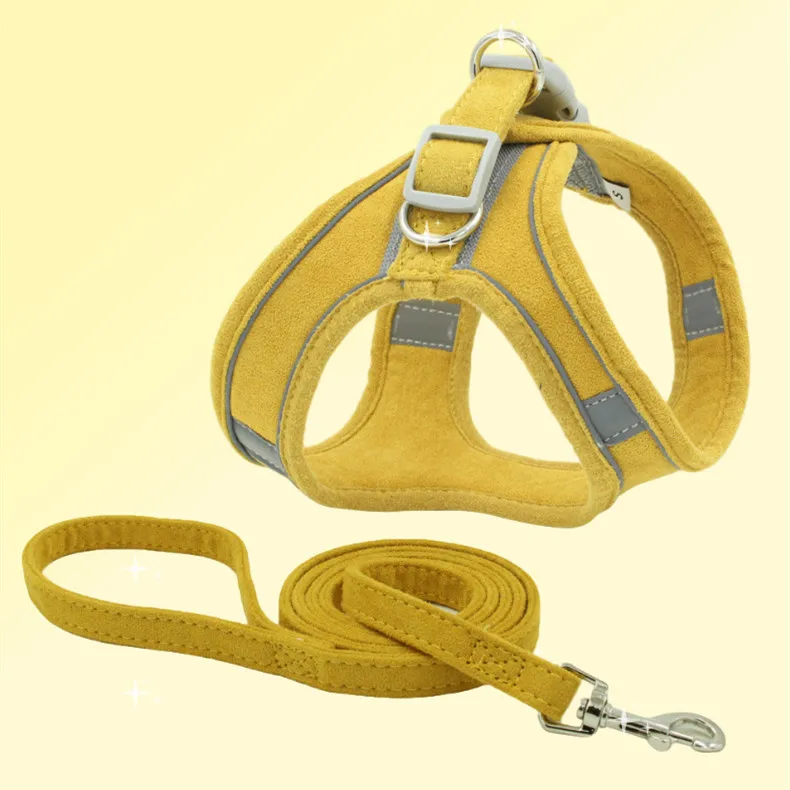 

Comfortable Size 3XS to XL Cotton Suede Harness And Leash Reflective Harness Leash Set For Small Medium Dogs Cats Puppy, Multi colors