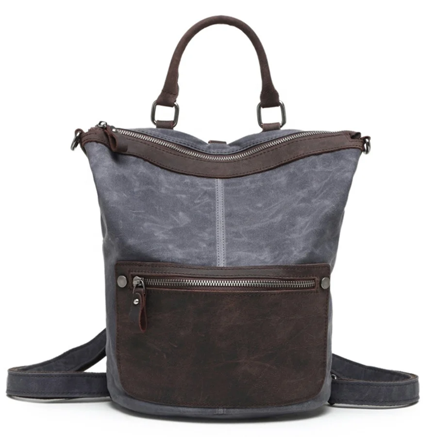

In Stocks Fashion water-proof Canvas Leather Travel Backpack Custom OEM&ODM backpack for women, Customized