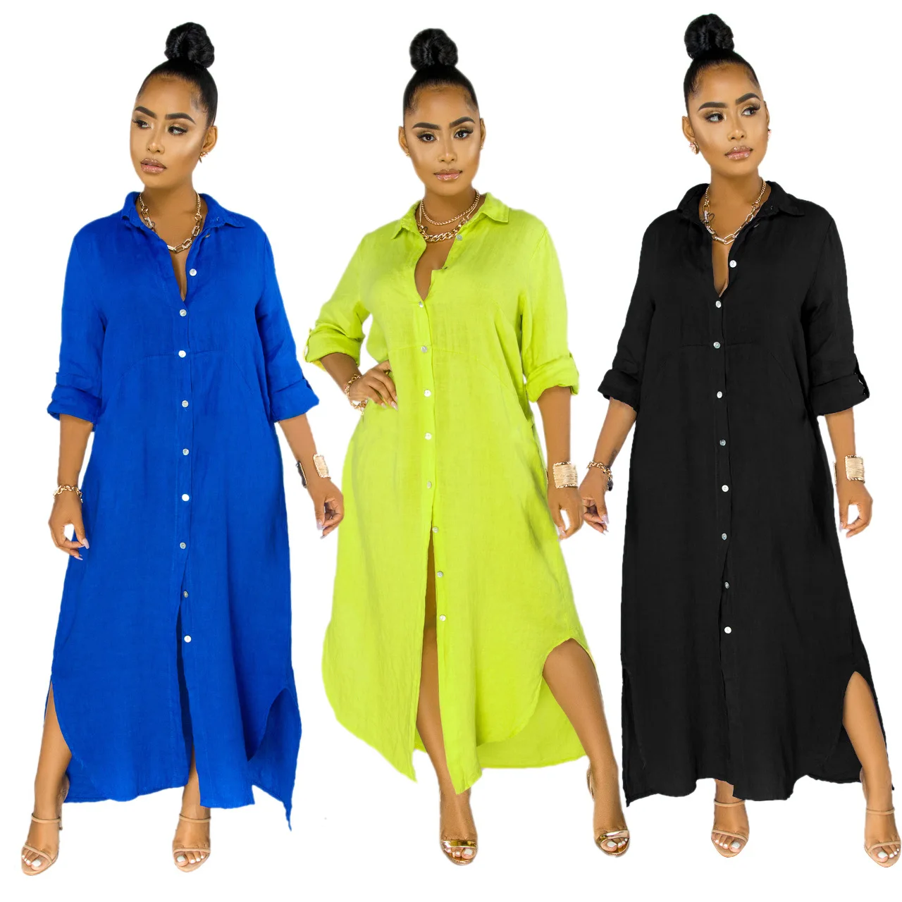 

best selling monsoon rayon turn down collar long sleeve maxi shirt dress super long tops casual ladies' blouses, As pictures showed