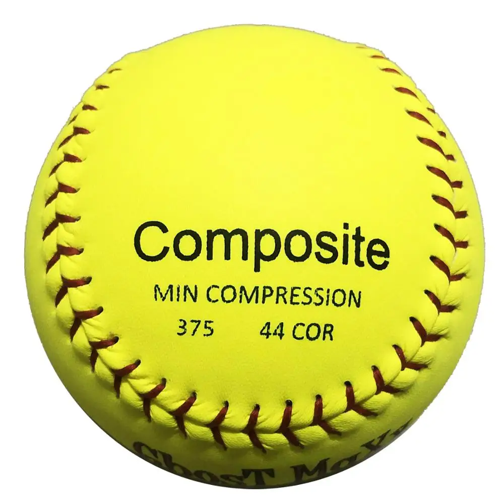 

COR.44, 375 LBS compression slow pitching optic yellow leather+ polycore 12'' softball balls custom logo game quality softball, Optical yellow