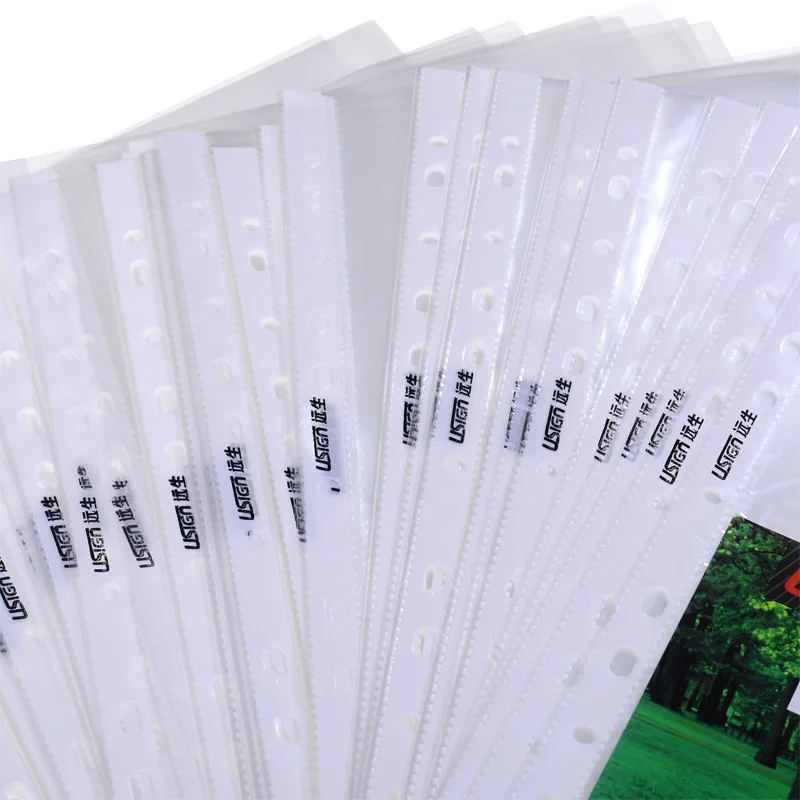 
US-LW110 Paper Protector 11 Holes Punched Sheet Protector Plastic Binder Sleeves Clear Page Top Loading Paper Protector 
