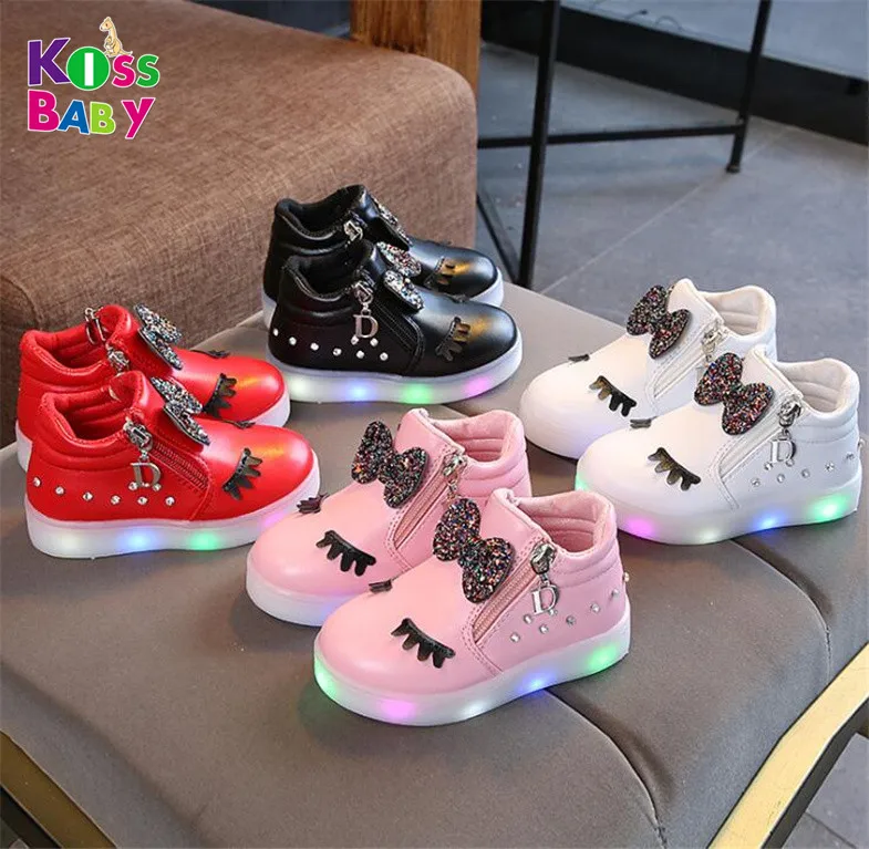 

New Trend Fashion Popular Children's Casual Shoes Kids Girls Cute Bow Led Light Shoes, Picture shows