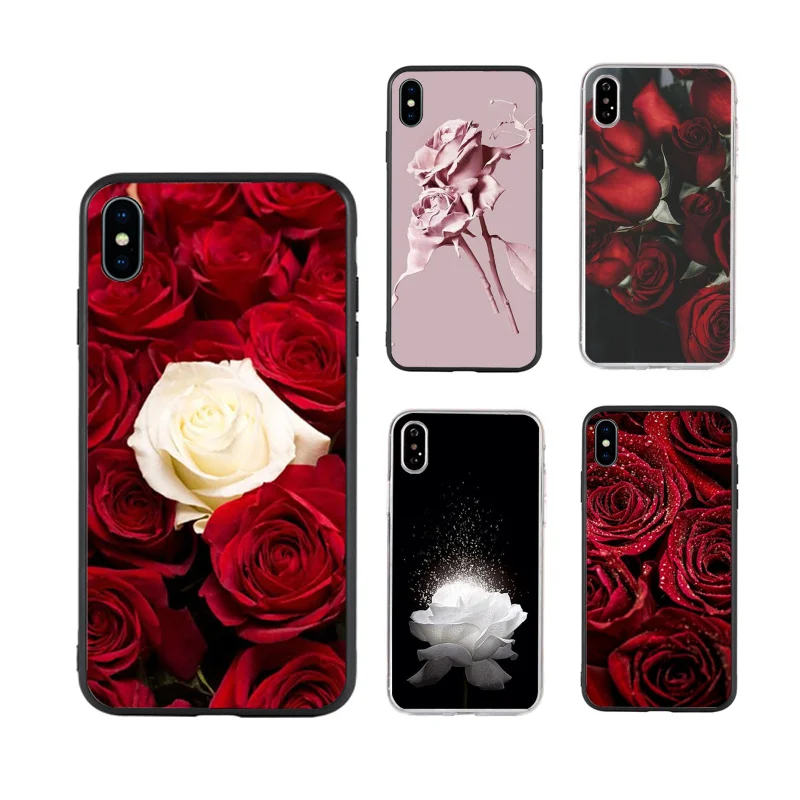 

Beautiful Garden Red Roses Flowers fashion art Phone Case for iPhone X XR Xs Max 11 11Pro 11ProMax 12 12pro max luxury fundas, Black/transparent