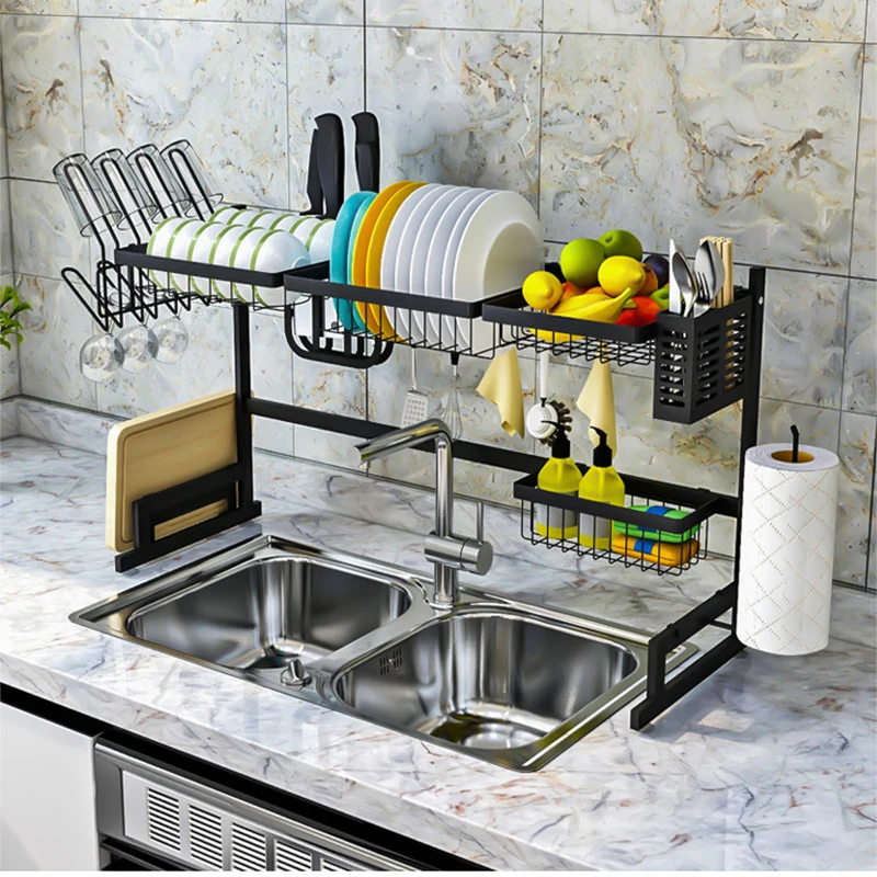 

Amazon New upgrade multifunction kitchen over the sink dish drying rack stainless steel, Black /silver
