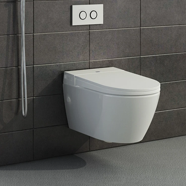 Bathroom Hung Rimless P Trap Intelligent Wall Hanging Toilet System With Concealed Water Tank