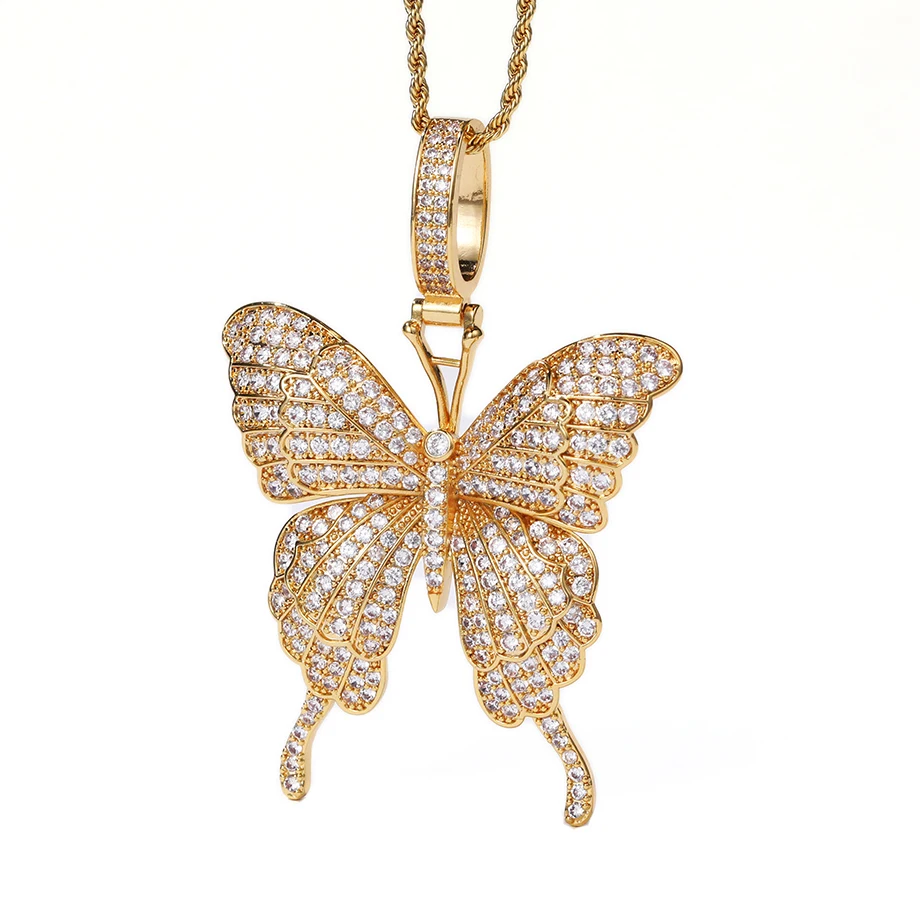 

CAOSHI 2022 Women Cuban Twist Rope Chain Hip Hop Punk Diamond 18K Gold plated Crystal Butterfly Necklace Pendant