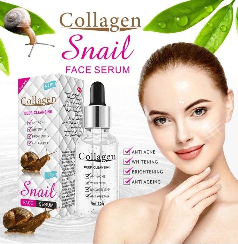 

Factory price anti aging anti acne serum liquid collagen snail repair whitening snail face serum, Transparent