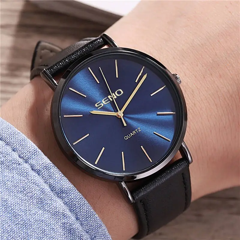 

2021 Hot Minimalist Quartz Alloy Watch For Man, Black and blue