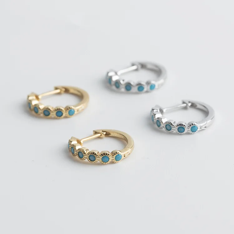 Fine Jewelry 925 Sterling Silver Hoop Earrings Sapphire Blue Diamond Huggie Earrings for Women Jewelry Factory Wholesale
