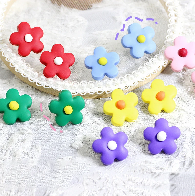 

Korean Girls' Sweet Candy Color Polymer Clay Earrings Cute Colorful Flower Y2K Stud Earrings for Women, Multicolor