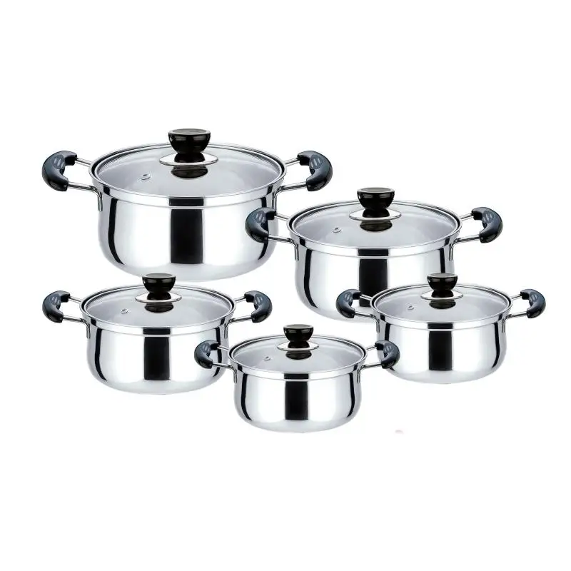 

Cheap wholesale soup stock cooking pot bakelite handle 10pcs stainless steel cookware sets casserole set