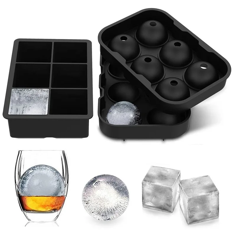 

BPA Free Large Flexible Spheres Ice Ball Mold Square Silicone Ice Cube Trays For Whiskey