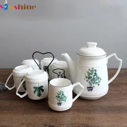 Modern green plant Pattern Large Capacity Luxury Tea Pot Coffee Cup Mugs Set one pot with 6cup mug set