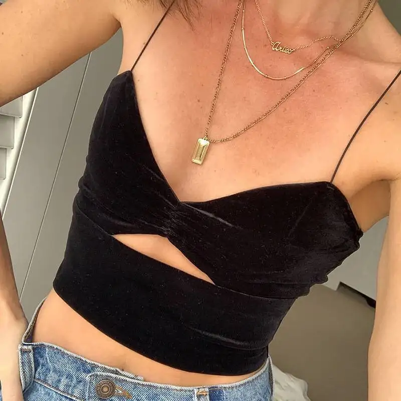 

2021 new arrivals fashion summer spaghetti strap v-neck Hollow Out camis women ladies tank Tops, As picture