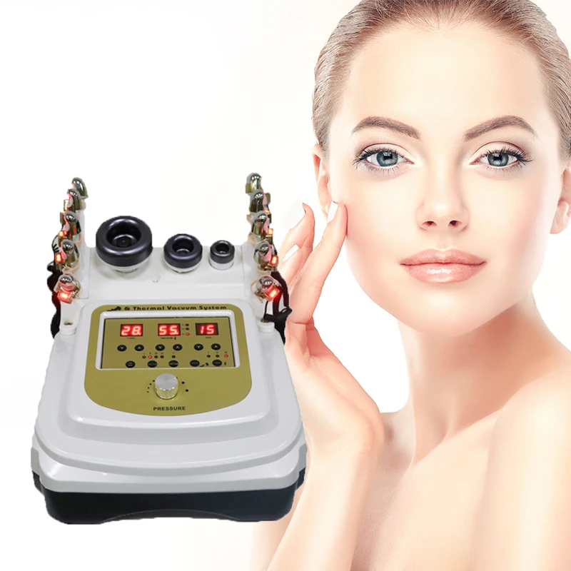 

Free shipping Thermal Vacuum Rf Microcurrent Face Lifting Machine Home Use Facial Device For Anti Wrinkle golden finger massager, Black /gold