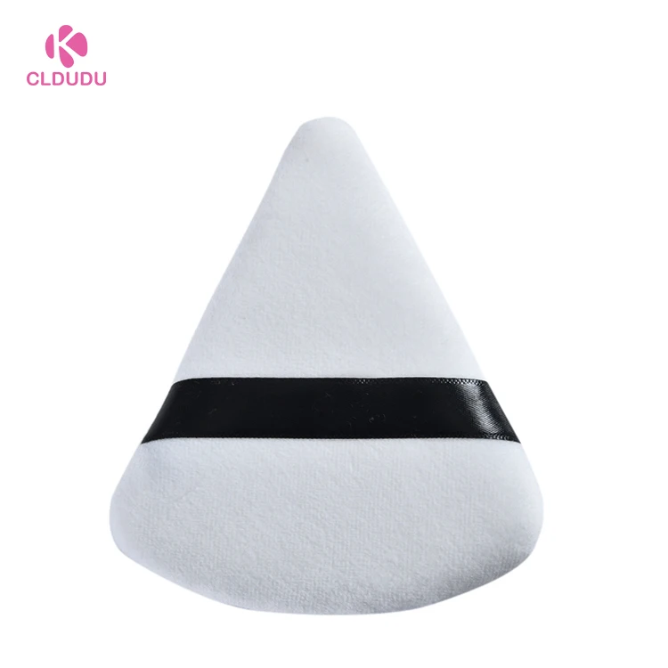 

new design triangle shaped cosmetic Cotton Makeup foundation sponge powder puff with ribbon, White