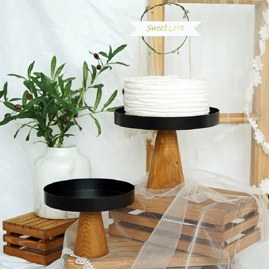 

Factory direct dessert table cake stand ins style wedding photo prop tray Nordic log color tall cake tray