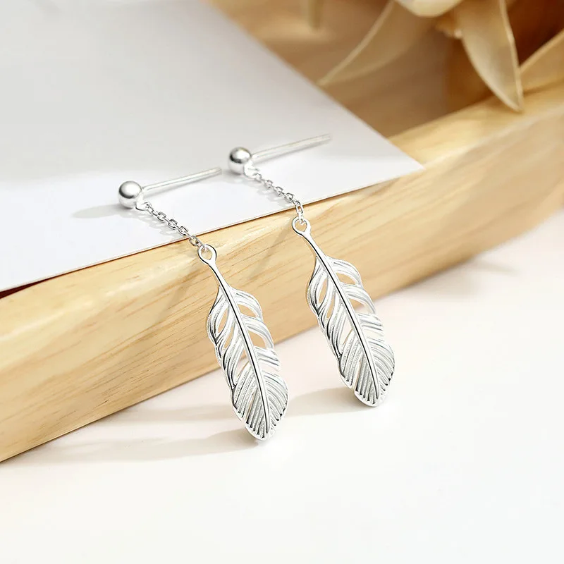 

Floating Feathers Dangle Earrings Long Hanging Metal Link Leaf Drops for Women Bohemian Lightweight Layered Dangling Leaves