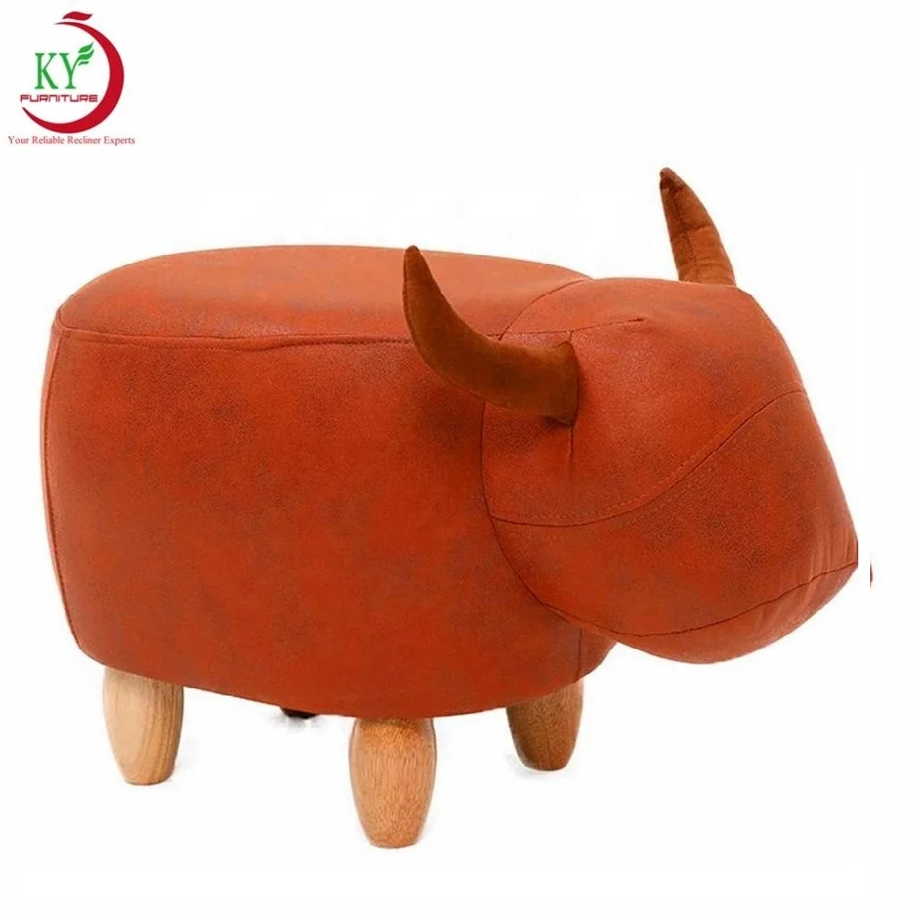 

JKY Furniture Leather Animal Stool Ottoman Seat Footstool Storage Wooden Legs with 4 Living Room Furniture Home Stool & Ottoman
