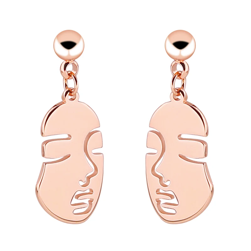 

Fashion personality titanium steel face stud earrings stainless steel cut rose gold fine needle earrings, Picture