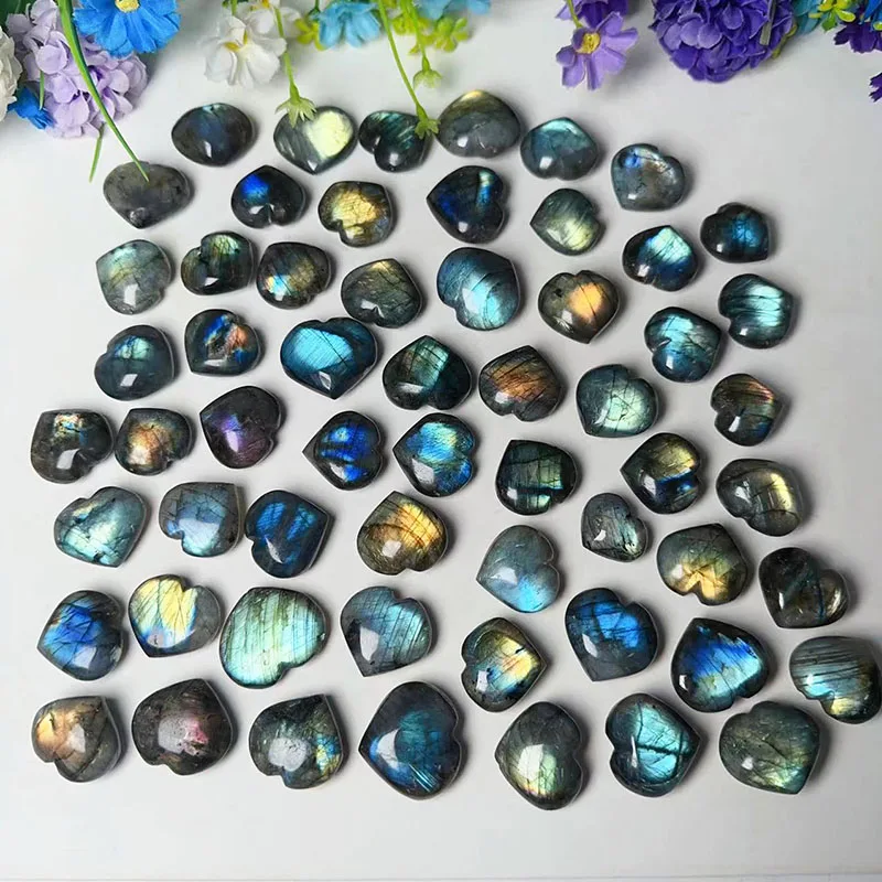 Wholesale Mini Crystal Heart Healing Stone Natural Heart Shape Blue Lights Labradorite Crystal Heart for Decoration