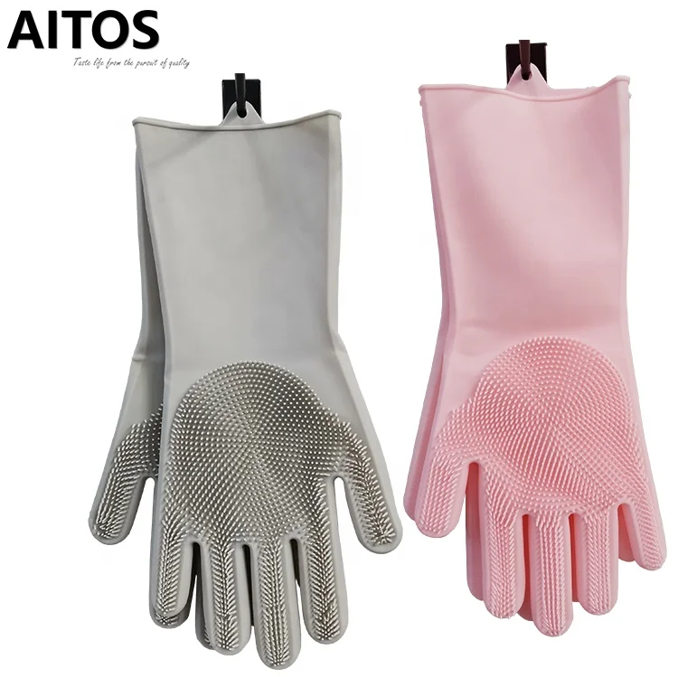 

Silicone Dish Washing Gloves AITOS Dish Supplies Anti-bacterial Easy Clean Heat Resistant Improved Bristle