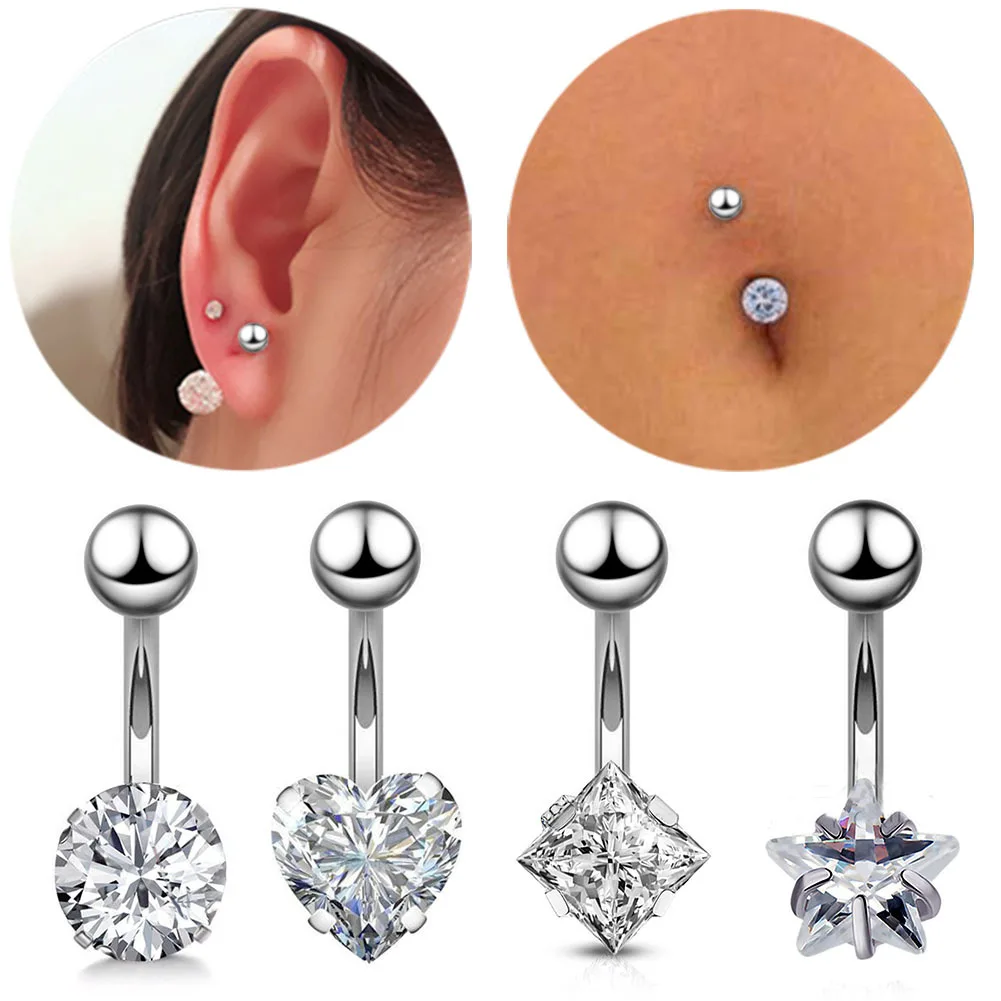 

Sexy Body Jewelry Stainless Steel Navel & Bell Button Rings Heart Designer Surgical Steel Navel Piercing Belly Button Ring New, Gold plated
