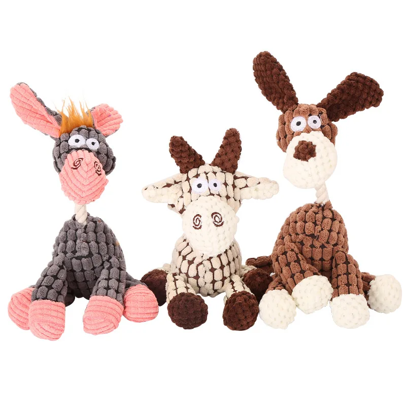 

wholesale chew tough Pet Products donkey dog toys shape plush dog toy with rope, Picture color