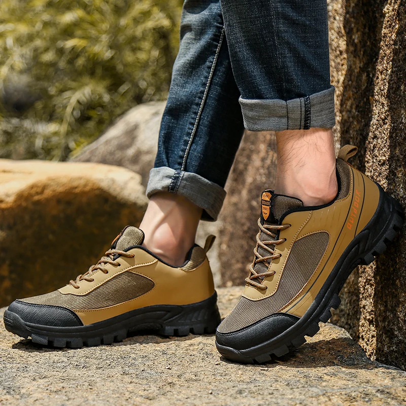 

Multifunctional Hiking Shoes for Men Breathable Light Weight Climbing Shoes Slip-on Low Top Outdoor Walking Trekking Jogger Shoe, Black/dark gray/khaki
