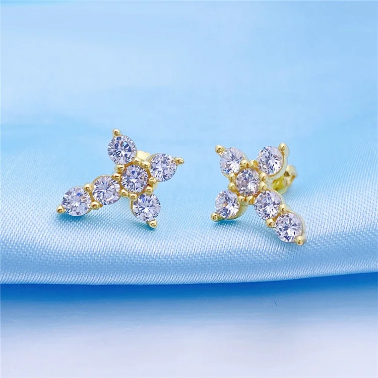 

Manufacturers 2021 new 925 silver male and female hip hop cross silver 3A zircon stud earrings, Picture shows