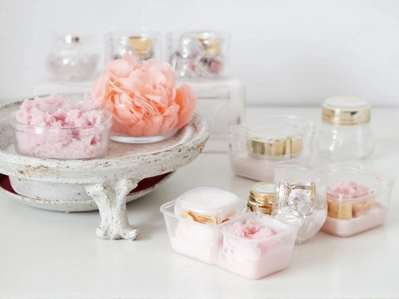 Various containers for homemade lip scrub storage